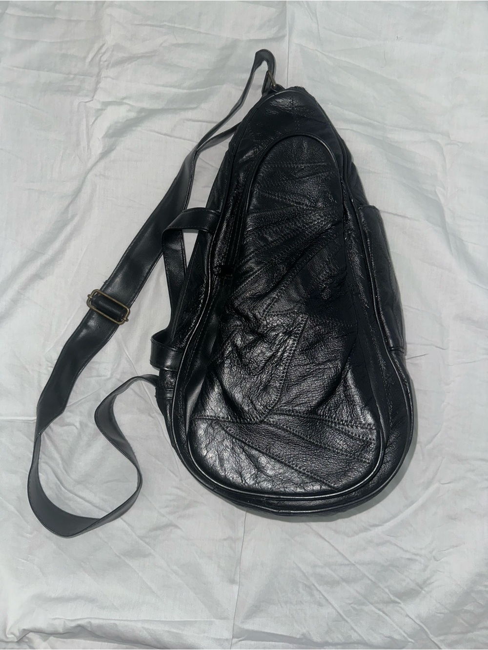 Black Leather Sling Bag for Men and Women - Classic Casual Carry